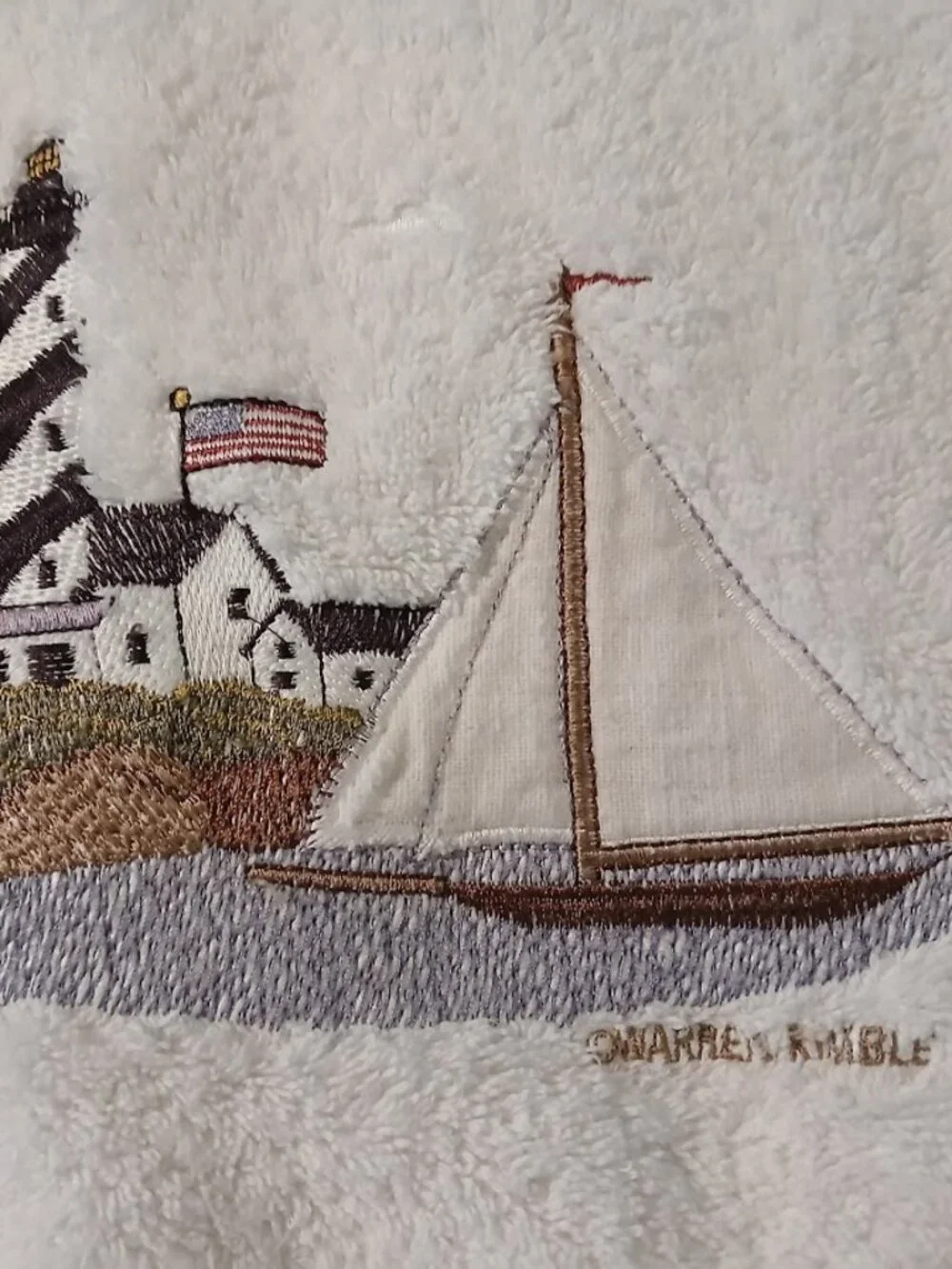 Vintage WARREN KIMBLE Bath Towel Set Lighthouse Americana Design